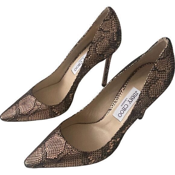 Jimmy Choo NWOB Romy 100mm Snakeskin Print Copper Metallic Pumps Heels 39.5 /9.5 - Picture 5 of 15